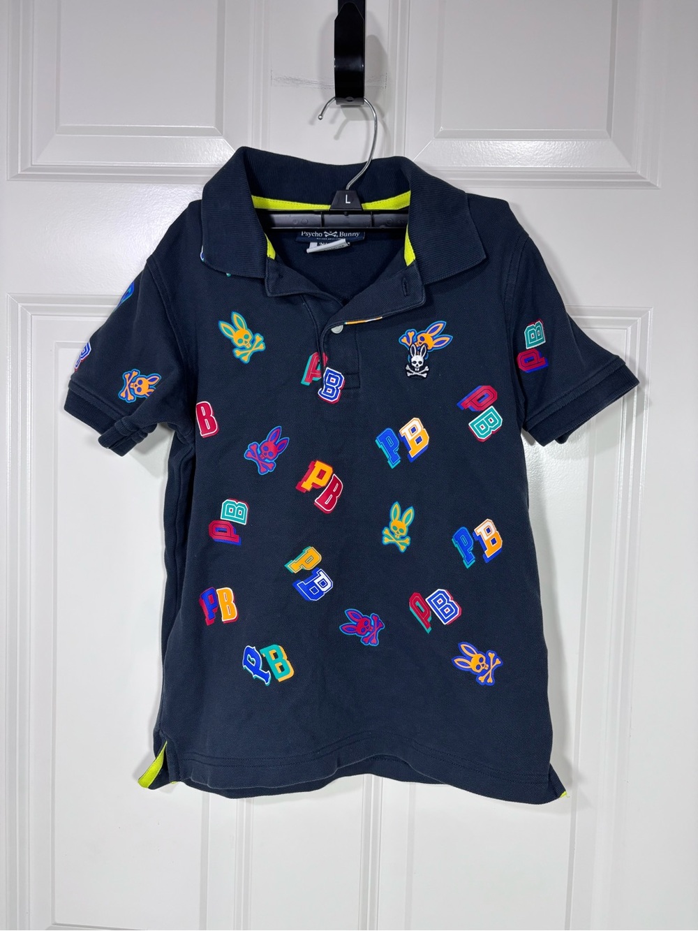 Psycho Bunny Short Sleeve Polo Kid’s S  Navy with PB Patches